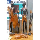 Five Hard Wood African Carved Figure, tallest 48cm(5)