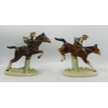 Jema Holland Pottery Horses Jumping Fences, height 18cm(2)(one with broken neck)