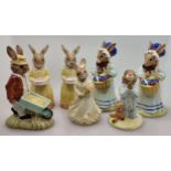 Royal Doulton Bunnykins figures Bridesmaid, Gardener, Bedtime, mrs Bunnykins x 2 & 60th