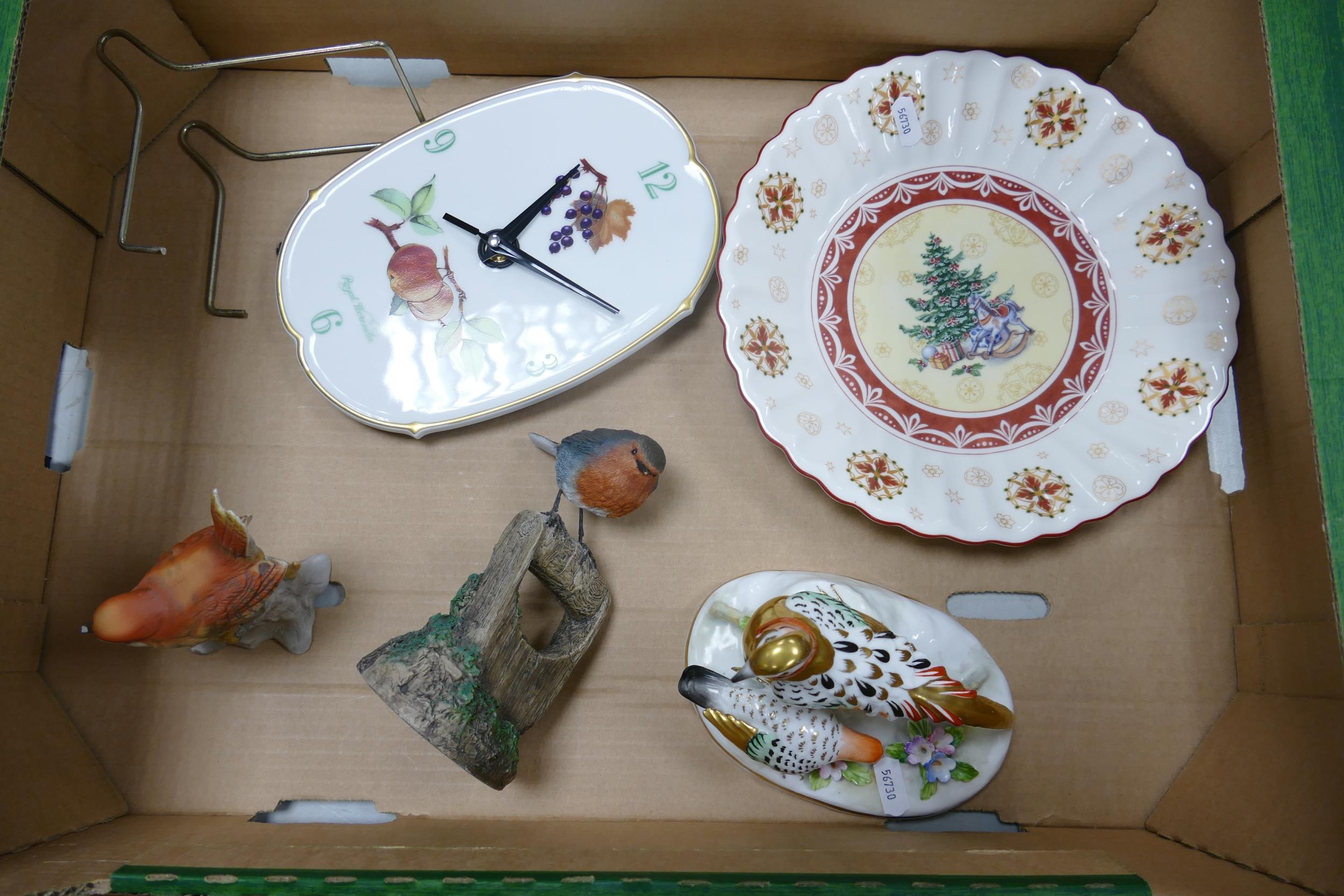 A mixed collection of items to include, Crown Staffordshire Pheasant, Royal Worcester Evesham