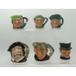 Royal Doulton Miniature Character Jugs Sancho Pacha , The Poacher, Sairey Gamp, John Peel, Auld