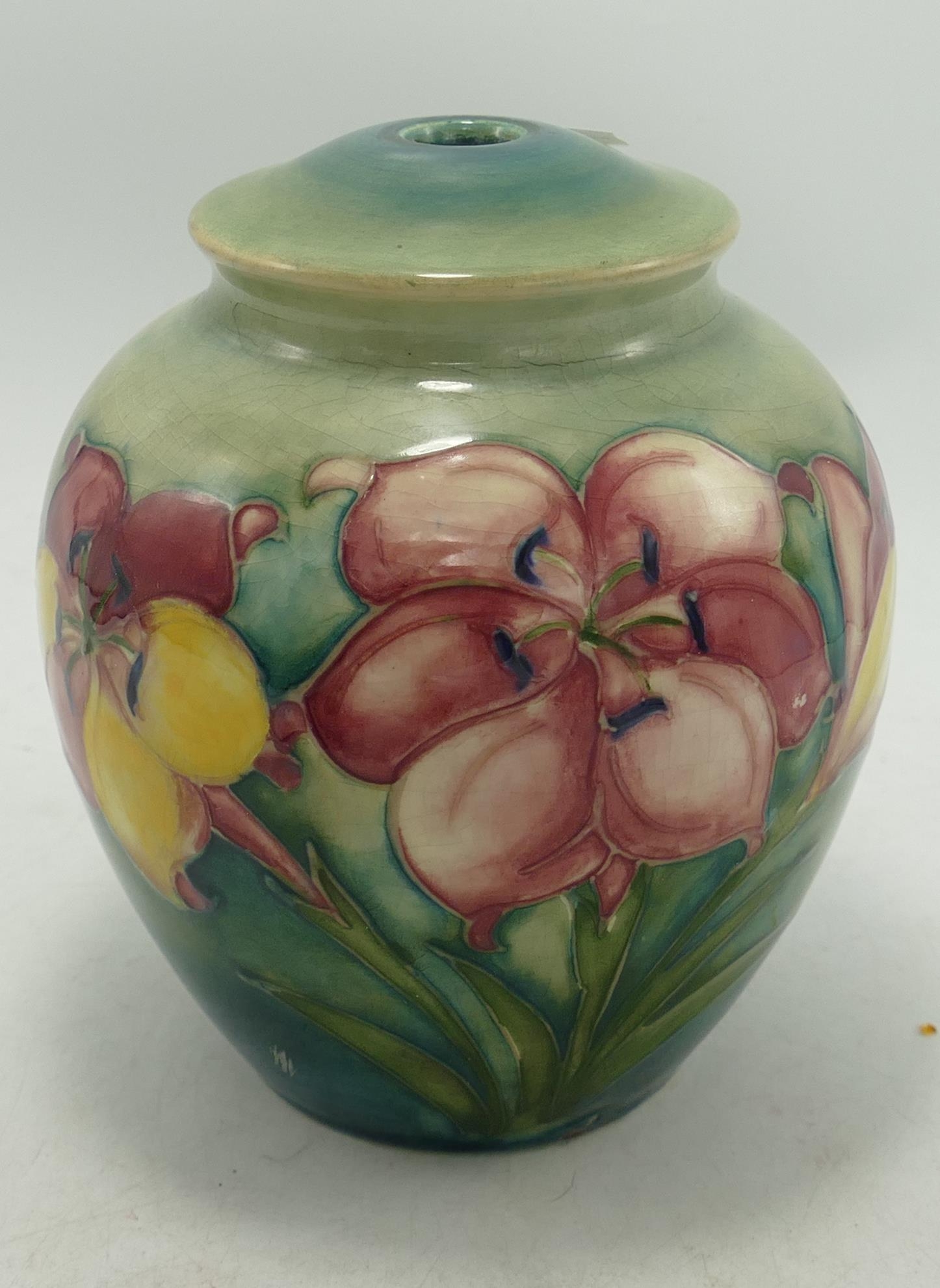 Moorcroft Hibiscus on fading Green Ground small lamp base, height 13cm