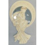 Art Nouveau Alphonse Mucha Inspired Lady In Flowing Dress Past Times Wall Mirror, height 60cm