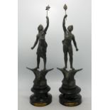 Two Spelter Art Deco Type Figures, height of tallest 39cm(2)