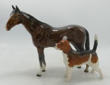 Beswick racehorse 701 & large Beagle(2)