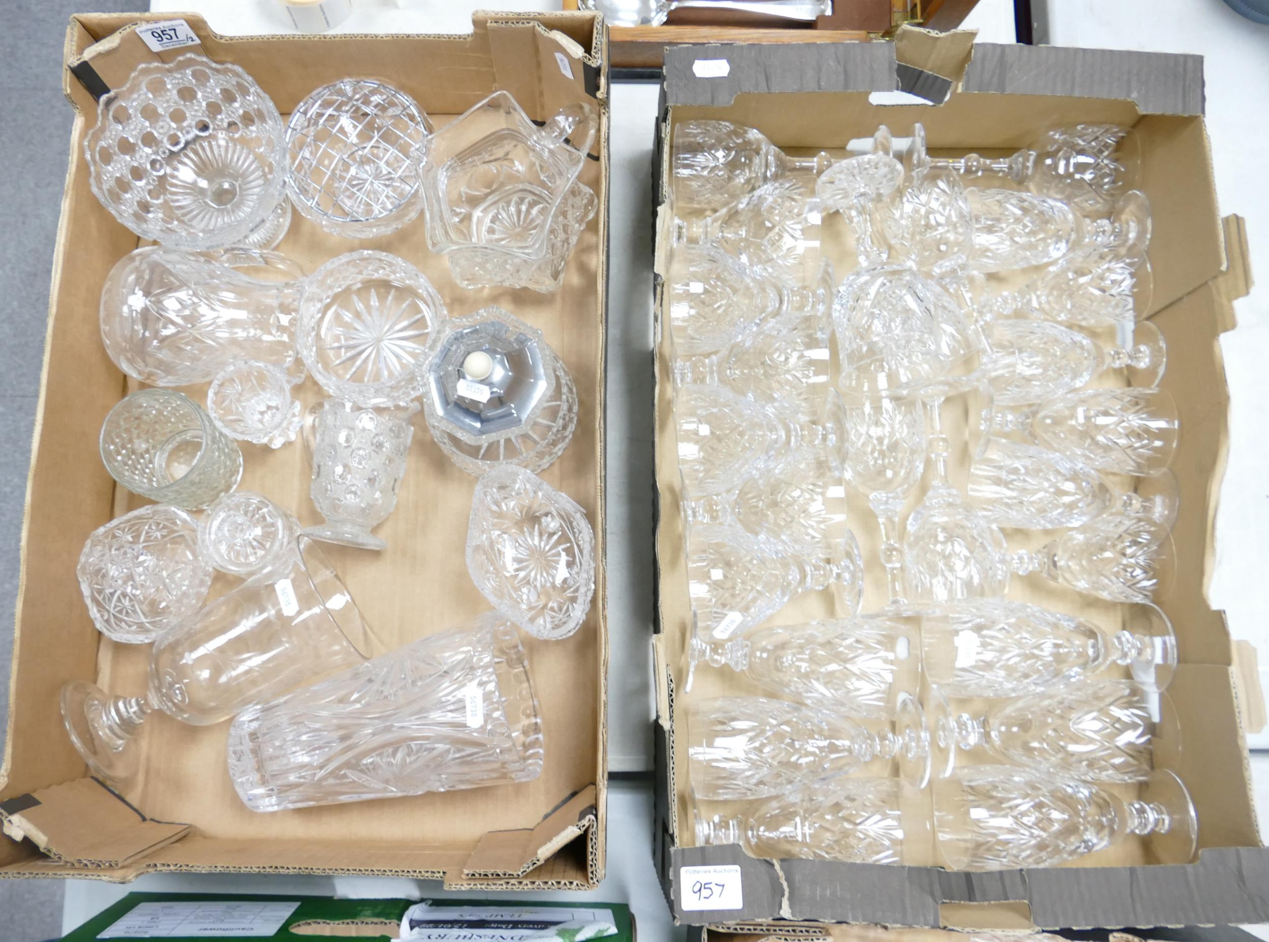 A collection of Cut Glass & Crystal items to include brandy, sherry, tumblers,wine glasses, lidded