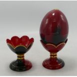 Royal Doulton Flambe Limited Edition Egg on Stand height 15cm together with and additional stand (2)