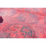 Large Burgundy Tasselled Rug Carpet, 365 x 227cm