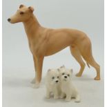 Beswick matt Greyhound & Pair of Highland Terriers(2)