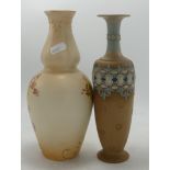 Royal Doulton Lambeth vase together with a Crown Devon blush ivory vase. Height of tallest 24cm