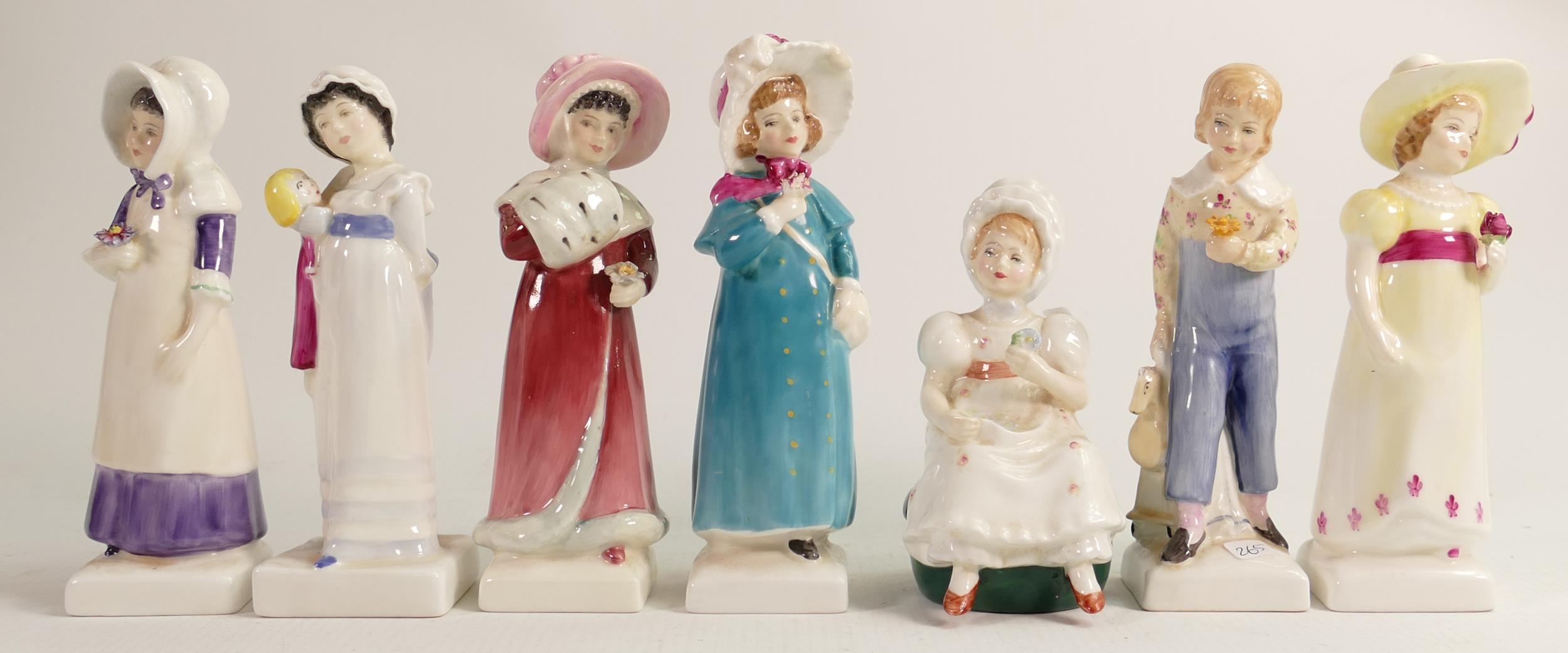 Royal Doulton Kate Greenway Figures Lori Hn2801, Tom Hn2864, Carrie Hn2800, Anna Hn2802, Amy Hn2958,