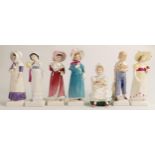 Royal Doulton Kate Greenway Figures Lori Hn2801, Tom Hn2864, Carrie Hn2800, Anna Hn2802, Amy Hn2958,