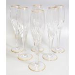 De Lamerie Glass Crystal Flutes with Gilded Rim & Foot , boxed, height 24.5cm