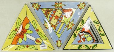 Three Lorna Bailey Ceramics Christmas trays - The Baubles Triangular tray, mark on front Christmas