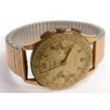 9ct gold Agari Chronograph gentleman's wristwatch, missing back & front of case.