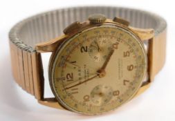 9ct gold Agari Chronograph gentleman's wristwatch, missing back & front of case.