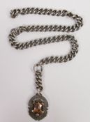 Silver Albert watch chain with shield medaL, 76.3G.