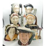 A collection of Royal Doulton large character jugs to include Henry VIII D6642, Catherine of