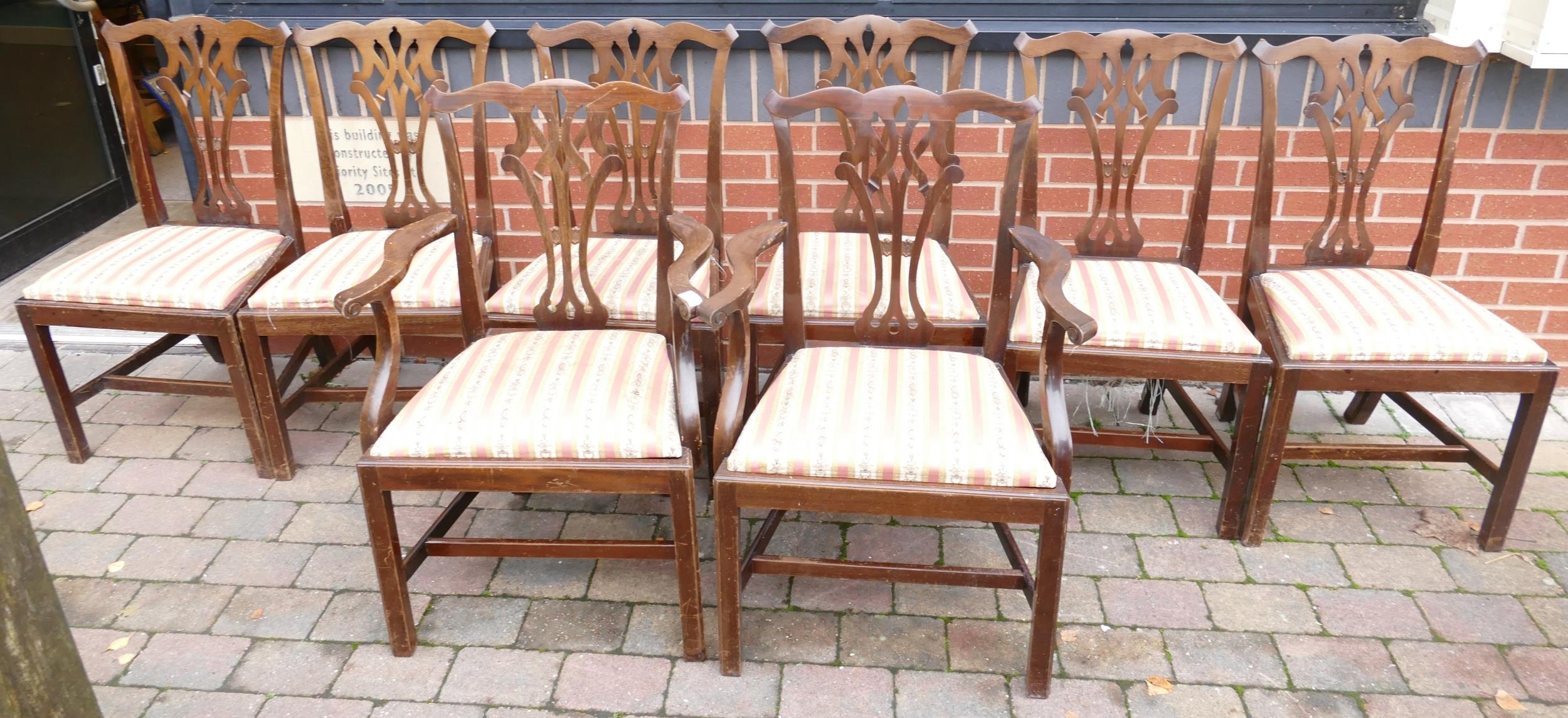 Early 20th Century Mahogany Hepplewhite Style Dining Chairs including 2 carvers(8)