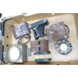 A mixed collection of items to include Negretti & Zambra cased Velocity Meter, Smith large