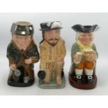 Royal Doulton Large Toby Jugs Happy John, Sir Francis Drake & Sherlock Holmes (2nds)