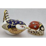 Royal Crown Derby Wren & Ladybird Paperweights, gold stopper (2)