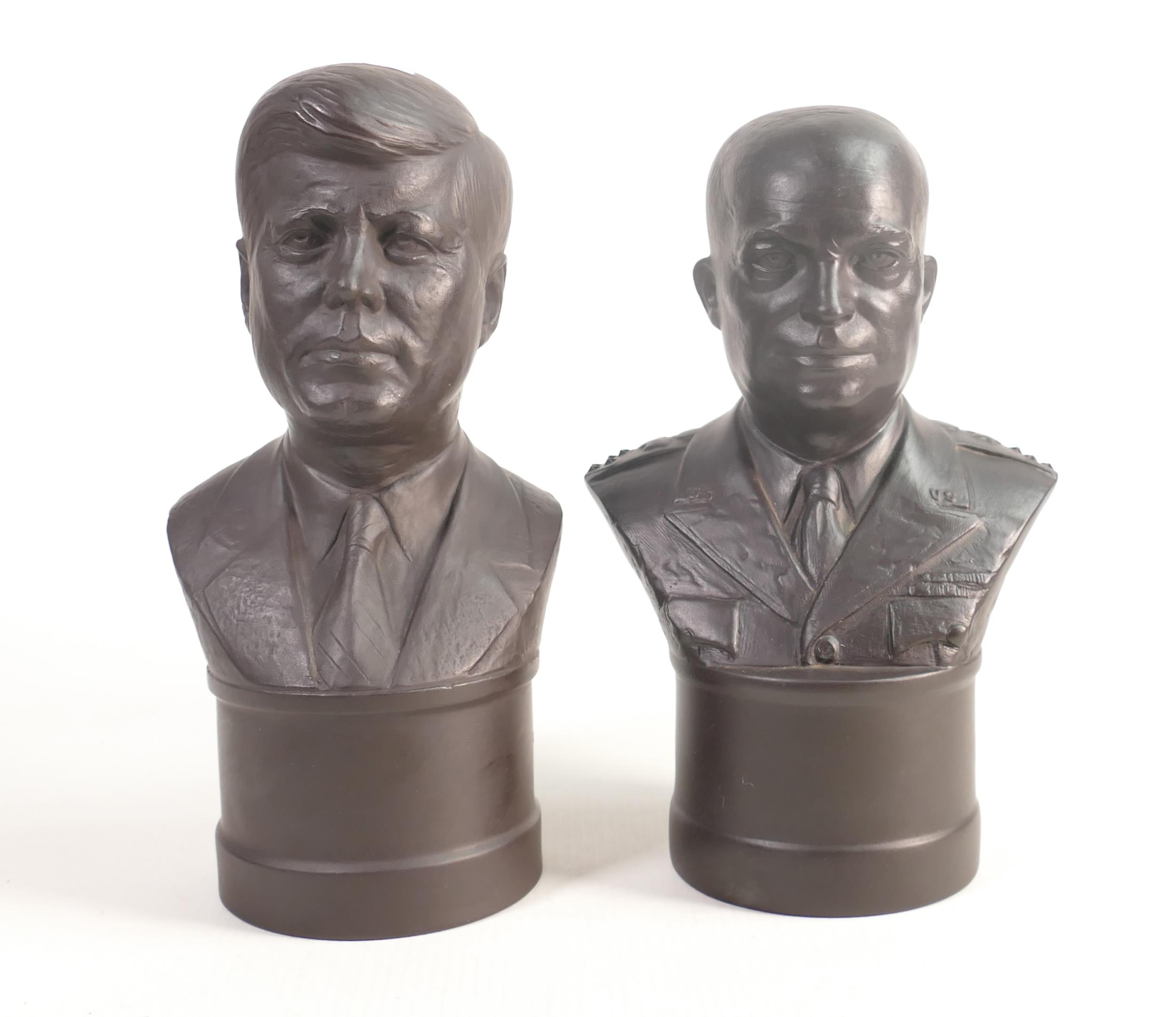 Two Wedgwood black basalt busts of American Presidents Dwight D Eisenhower and John F Kennedy