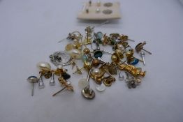 Collection of 9ct silver and other stud earrings, including 9ct yellow gold pearl set examples