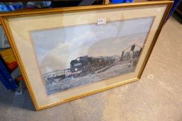 A signed David Shepherd print of steam engine and three other similar pictures