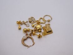 Collection 9ct and yellow metal charms, earrings etc, approx 6.2g approx