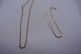 Two 9ct yellow gold neck chains, both marked 375, 6g approx