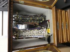 Jewellery box and contents, necklaces, watches, bracelets and brooches