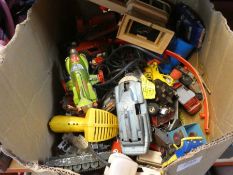A carton of die-cast vehicles and similar, mainly playworn