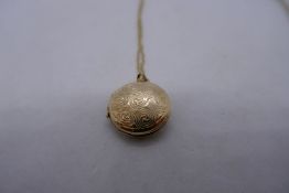 Fine 9ct yellow gold neckchain, hung with circular locket, inscribed 'May Your Cup Overflow with Hea