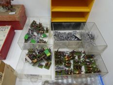 A small quantity of mixed coins and a quantity of small lead soldiers