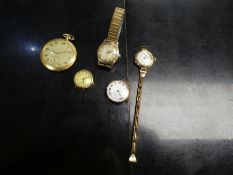 Collection of vintage watches, including 2 9ct gold cased enamelled dial examples, both marked 375 t