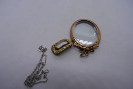 Large 9ct gold locket with oval glass panels, marked 9ct, 4cm, 18ct white gold fine neckchain and un