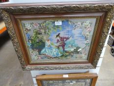 Two framed needlework pictures and a similar firescreen