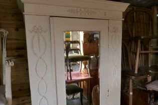 Vintage painted single wardrobe with central mirror and applied decoration