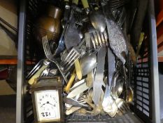 Two cartons of sundry containing mainly plated cutlery