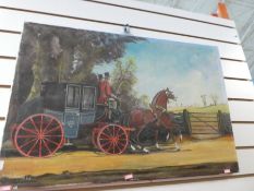 An oil on canvas picture of horses and carriages signed McDowell