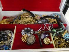 Box various vintage jewellery including Coral necklace, silver and marcasite brooch, bird claw brooc