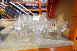 A 19th century glass rummer and other glassware