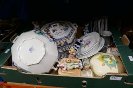 A tray of china items, including figurines