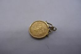 9ct gold mounted 1889 Full Sovereign, Melbourne Mint, Young Victoria & George & The Dragon pendant m