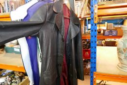 A vintage brown leather coat, full length