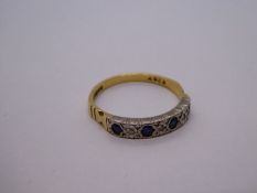 18ct yellow gold sapphire and diamond ring, marked 750, size Q/R, 3.3g approx