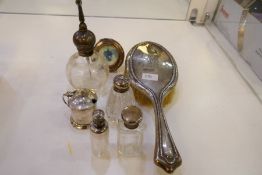 A quantity of nice silver items to include cut glass scent bottles, a silver backed Walker and Hall