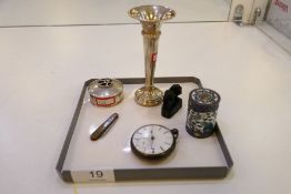 A mixed Lot comprising of a silver trumpet vase, a silver Victorian half hunter pocket watch, London