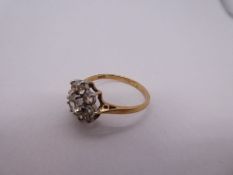 9ct yellow gold dress ring with Cubic Zirconia flower head cluster, marked 375, size Q, 2.1g approx